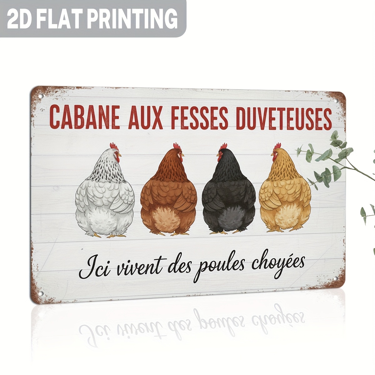 TEMU Plat 2D, Plaque Plate 2D, 1 pièce, Suspension Murale pour Poulailler "Poule " de Style Français - Décoration de Poulailler en Métal de Ferme