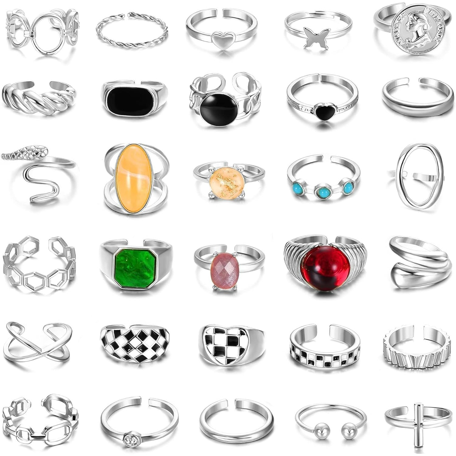 30pcs Chunky Rings For Women Chunky Twisted Signet Rings Stackable Knuckle Midi Ring Adjustable Sets