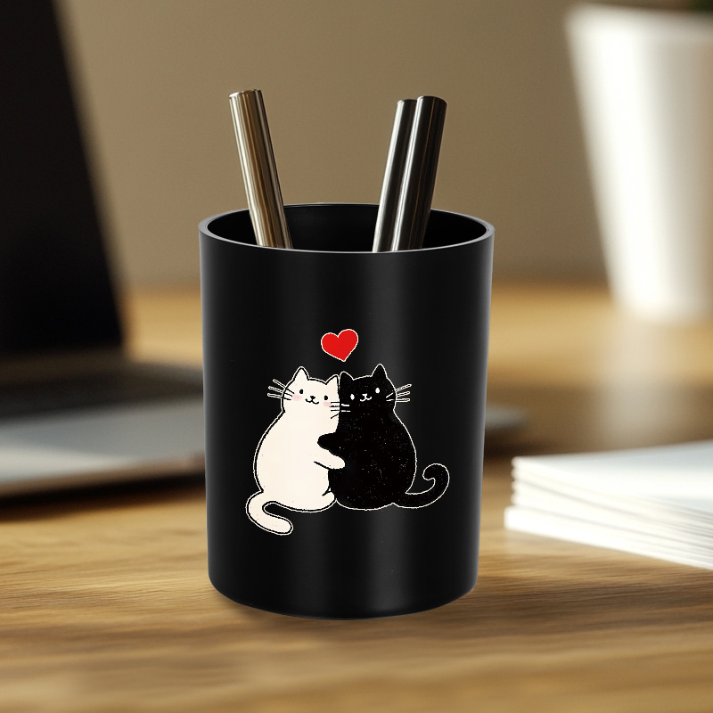 TEMU 1pc Cute Kitten Pen Holder With Desk Organizer - Adorable Cat-themed Storage Box For Pens, Pencils & Markers, Cute Kitten Face & Paw Print