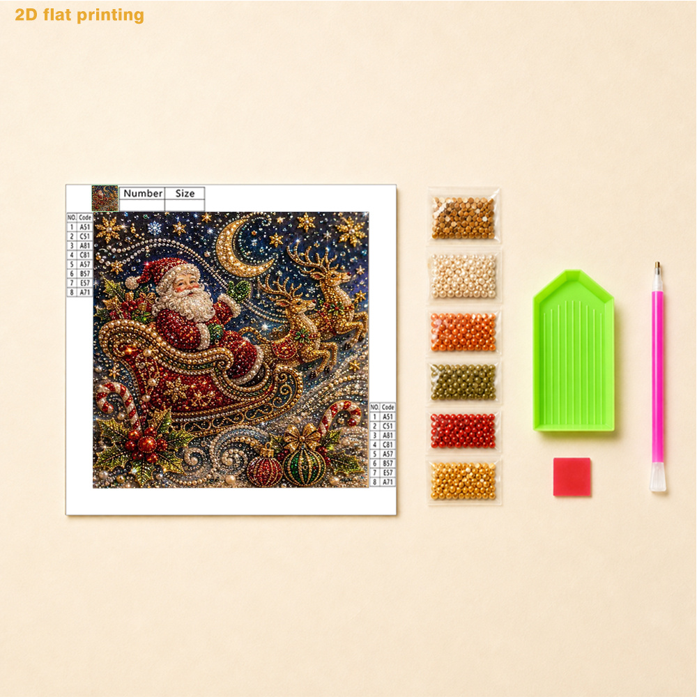 TEMU Santa Claus-themed Diy Pearl Art Kit Featuring A Sleigh And Reindeer Design; Wall Decor And A Creative Handmade Gift. Unframed.