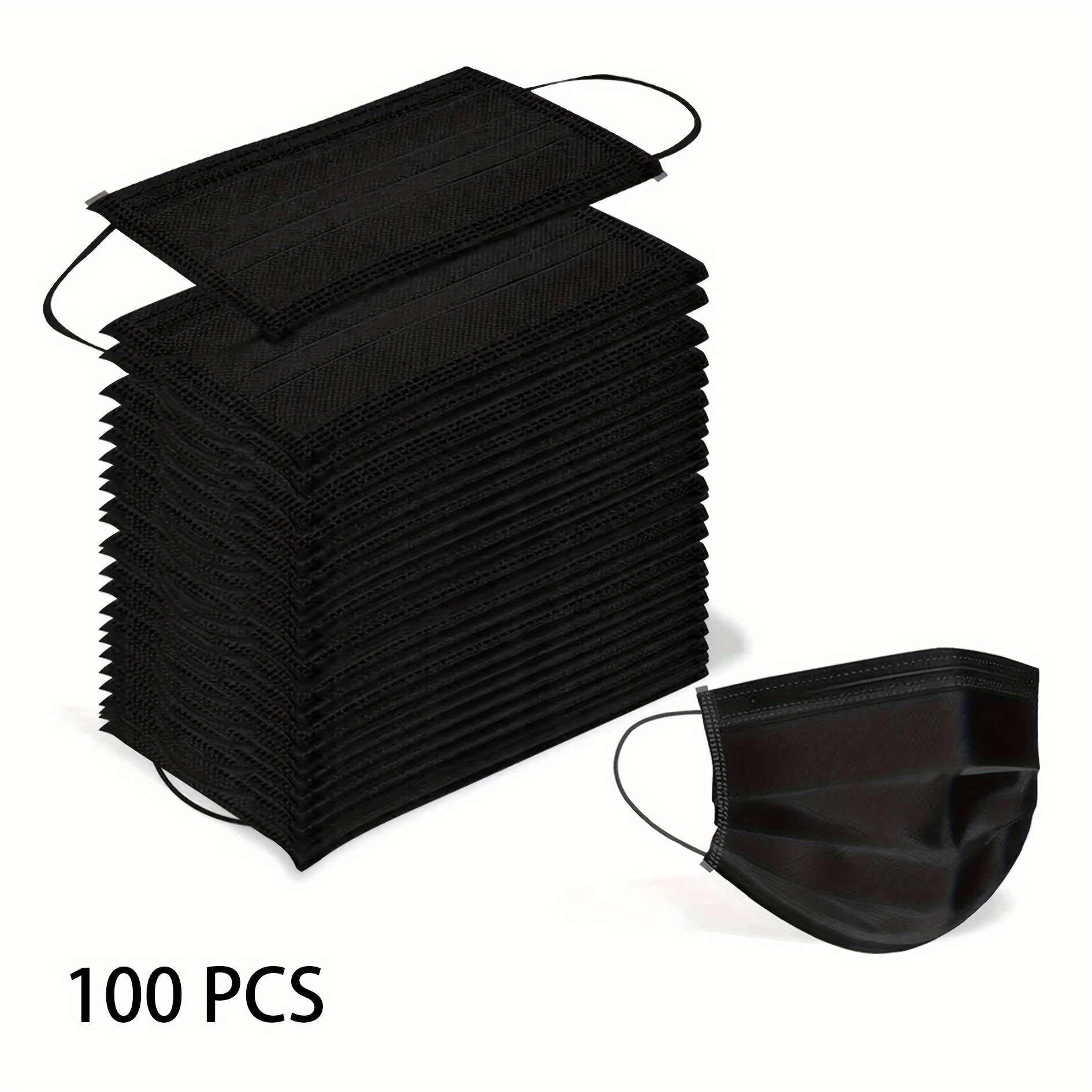 100pcs black disposable face masks 3 layer design with reinforced ear loops hypoallergenic plastic material ideal for adults daily use and commercial settings face mask disposable