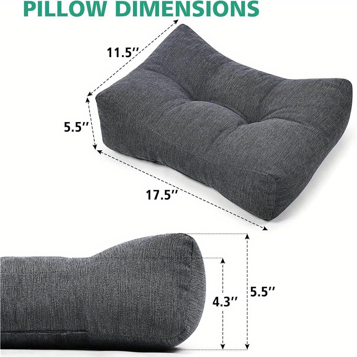 lumbar support pillow for office chair back support pillow for back car chair and couch 17 5 x 11 5 x 5 5in charcoal 2 1   shredded   supportive back support pillow   durable fabric back support pillow for chair Product details 1