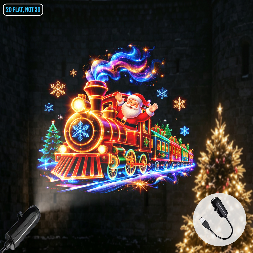 TEMU Portable Led Projector Night Light Usb Powered Christmas Train Santa Theme Santa Riding Train Ambient Decor Projection Lamp For Bedroom Living