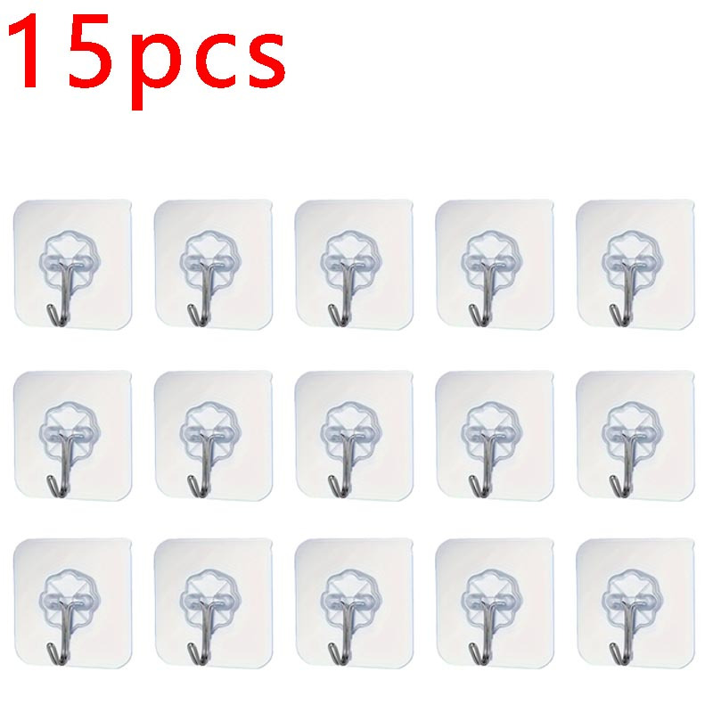 TEMU 15/60/90/120pcs Transparent Adhesive Hooks Heavy Duty Weightless Traceless No-drill Wall Paste Hooks Multifunctional Kitchen Storage Rack Strong