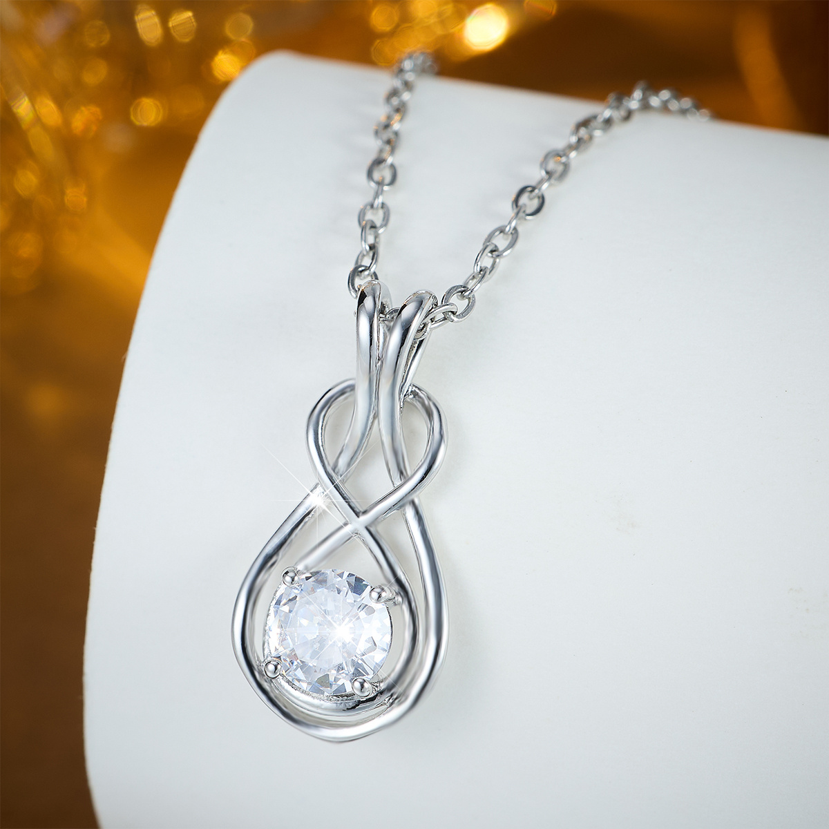 TEMU 1pc, Women's Infinity Symbol Pendant Necklace, Silvery Twisted Knot Hoop Synthetic Zirconia Teardrop Necklace, Exquisite Sparkling Collarbone