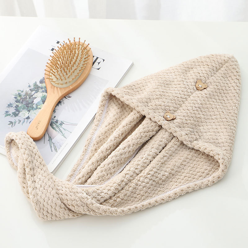 TEMU 1pc Women's Absorbent Quick-dry Pineapple Check Hair Drying Cap, Microfiber Head-wrapping Towel For Hair Washing, Simple Solid Color Shower Cap