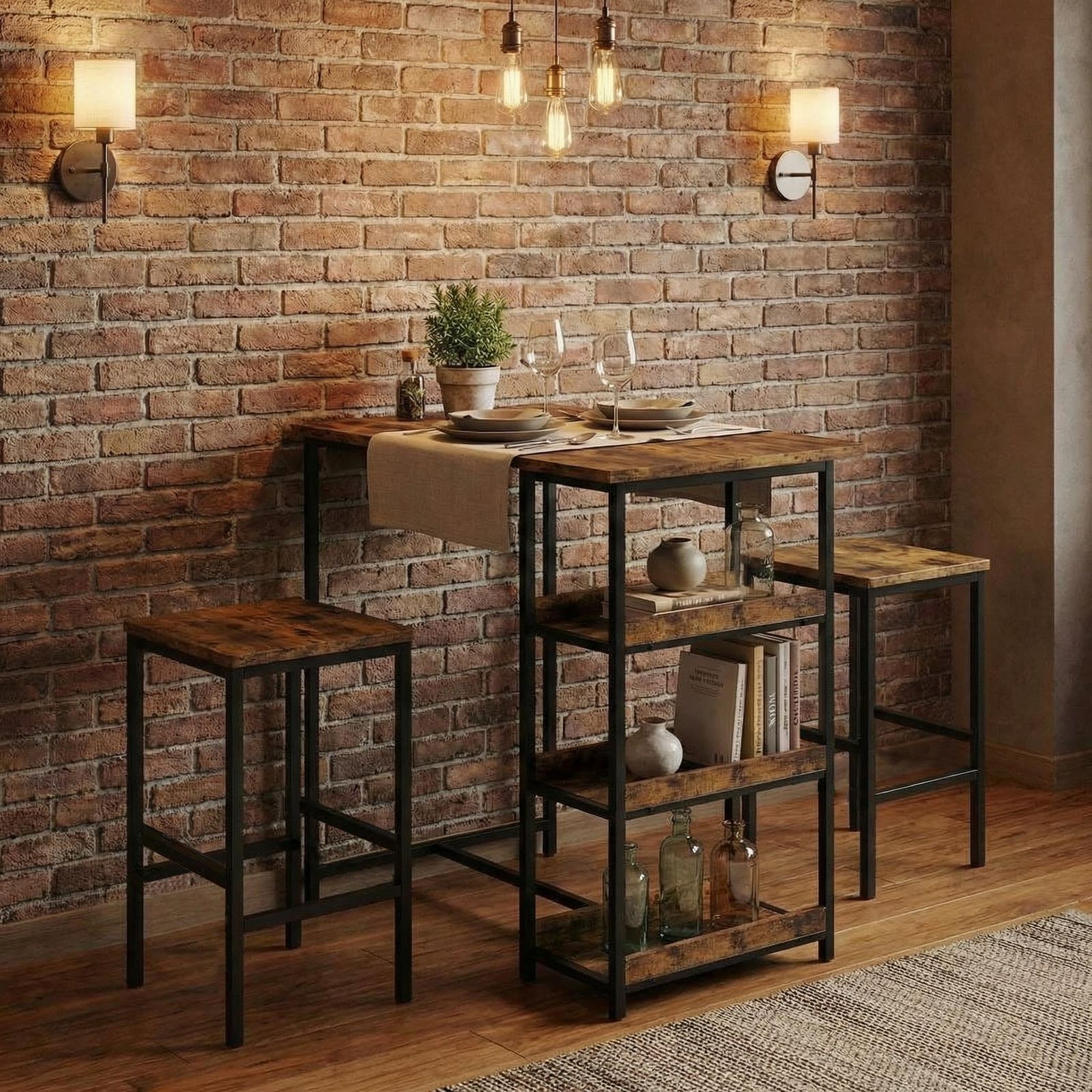 2026 NEW Side Tables, 1 Box Set Board Bar Table And 2 Stools Storage Furniture Combo, Designed for Convenient Storage And Space Saving, Small End Table with Storage Shelf, Modern Nightstand for Bedroom Living Room Studio, Portable Snack Table