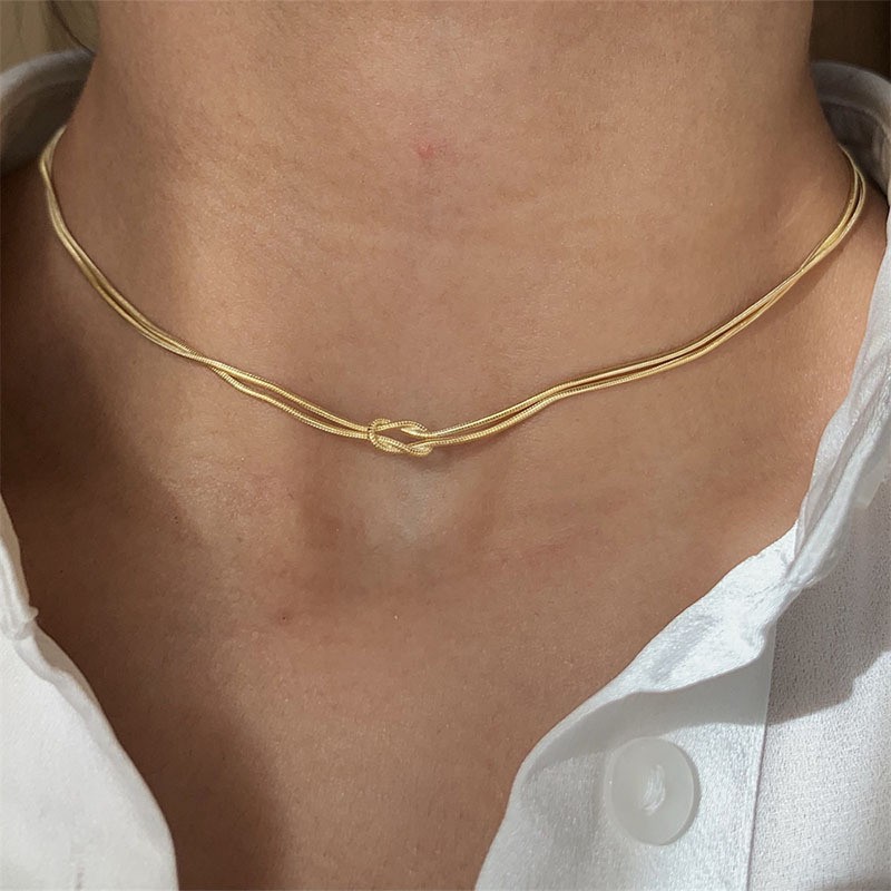 E-shop 1 Stück/2 Stücke Einfache Edelstahl Paar Halsketten, 304 Edelstahl mit 18k Goldbeschichtung, Gedrehte Knoten Halsketten, Geeignet für den