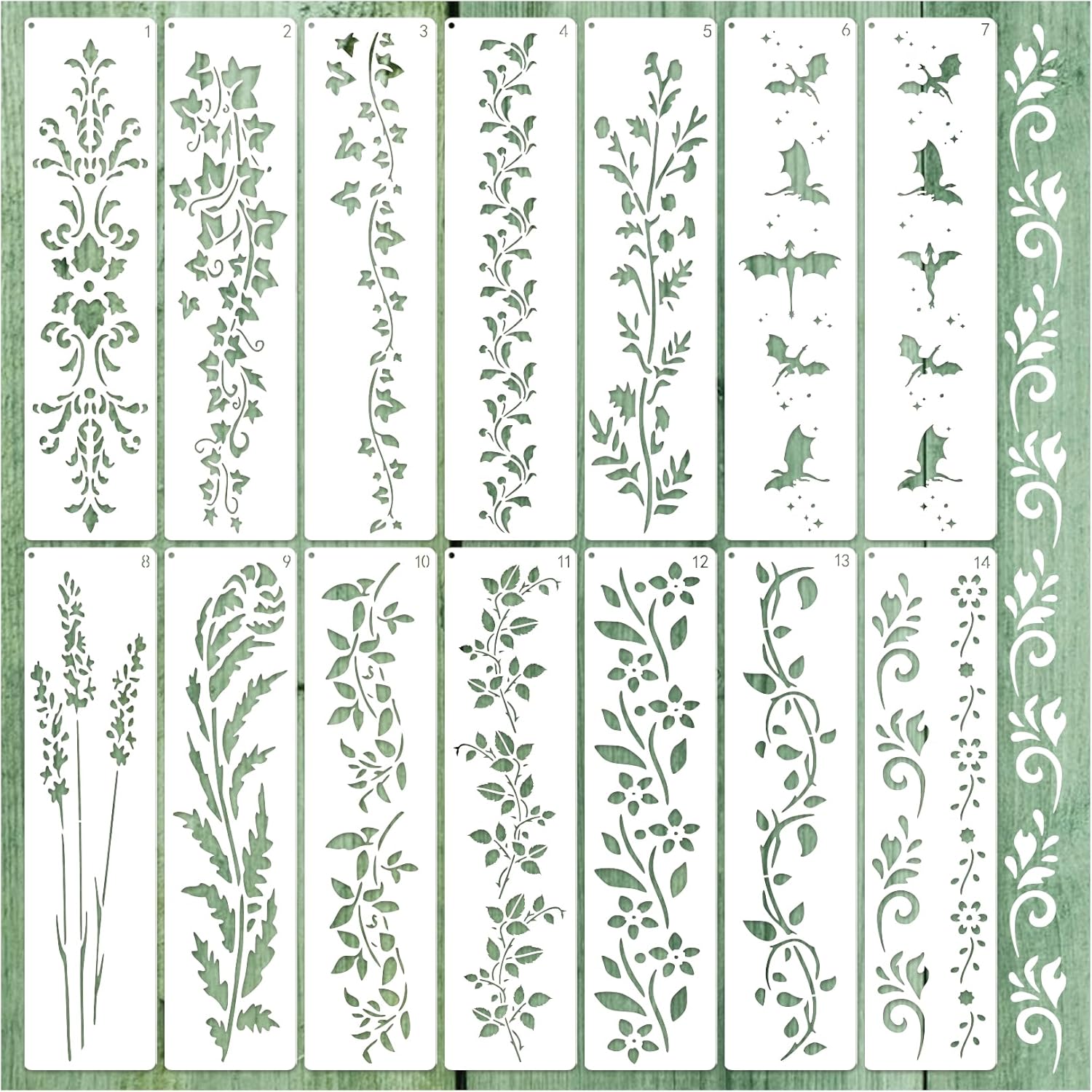 Large Border Flower Stencil, Suitable For Drawing Flowers, Leaves, And Dragon Vine Background Templates, As Well As For Painting On Walls, Pyrography Art, Craft Canvases, Furniture, And Walls