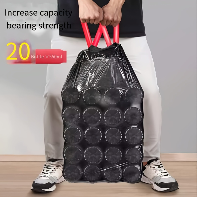   super thick heavy duty leak proof black garbage bags with drawstring privacy protection opaque single use plastic home suitable for kitchen bathroom bedroom living room outdoor cleaning garbage bag drawstring color random details 1