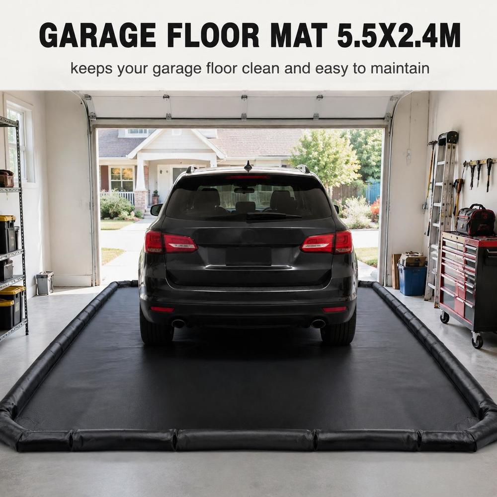Image of Garage Floor Mat Pvc With 3.5cm Raised Edge, Leak Containment For Mid-size Suv, Includes Squeegee And Adhesive Strips, 5.5 X 2.4m