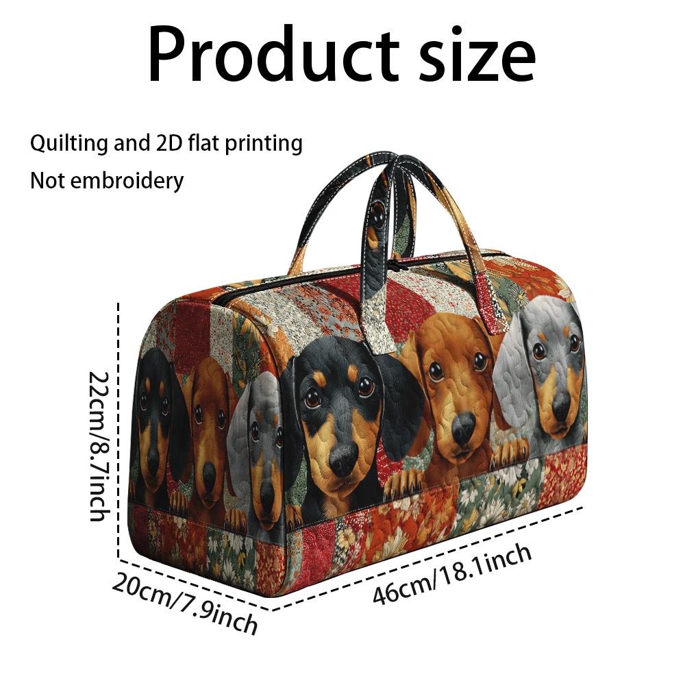 TEMU 1pc Ridesay Large Quilted Tote Bag Suitable For Weekend Travel, Cute Dachshund Print Handbag With Quilted, Polyester Rectangular Carrier For
