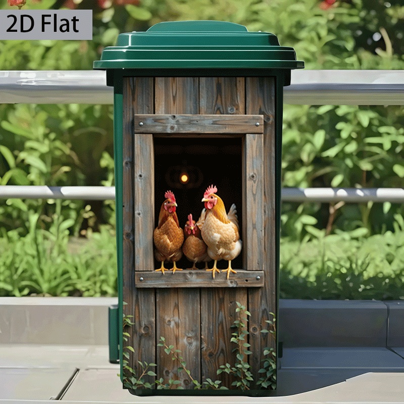 Image of 1pc Of Trash Can Sticker With A Theme Design Featuring 3 Chickens Peeking . Self-adhesive Wall Decoration For Kitchen Trash Cans, Suitable For Bins, Walls, And Home Decor, Measuring 37×82 Cm