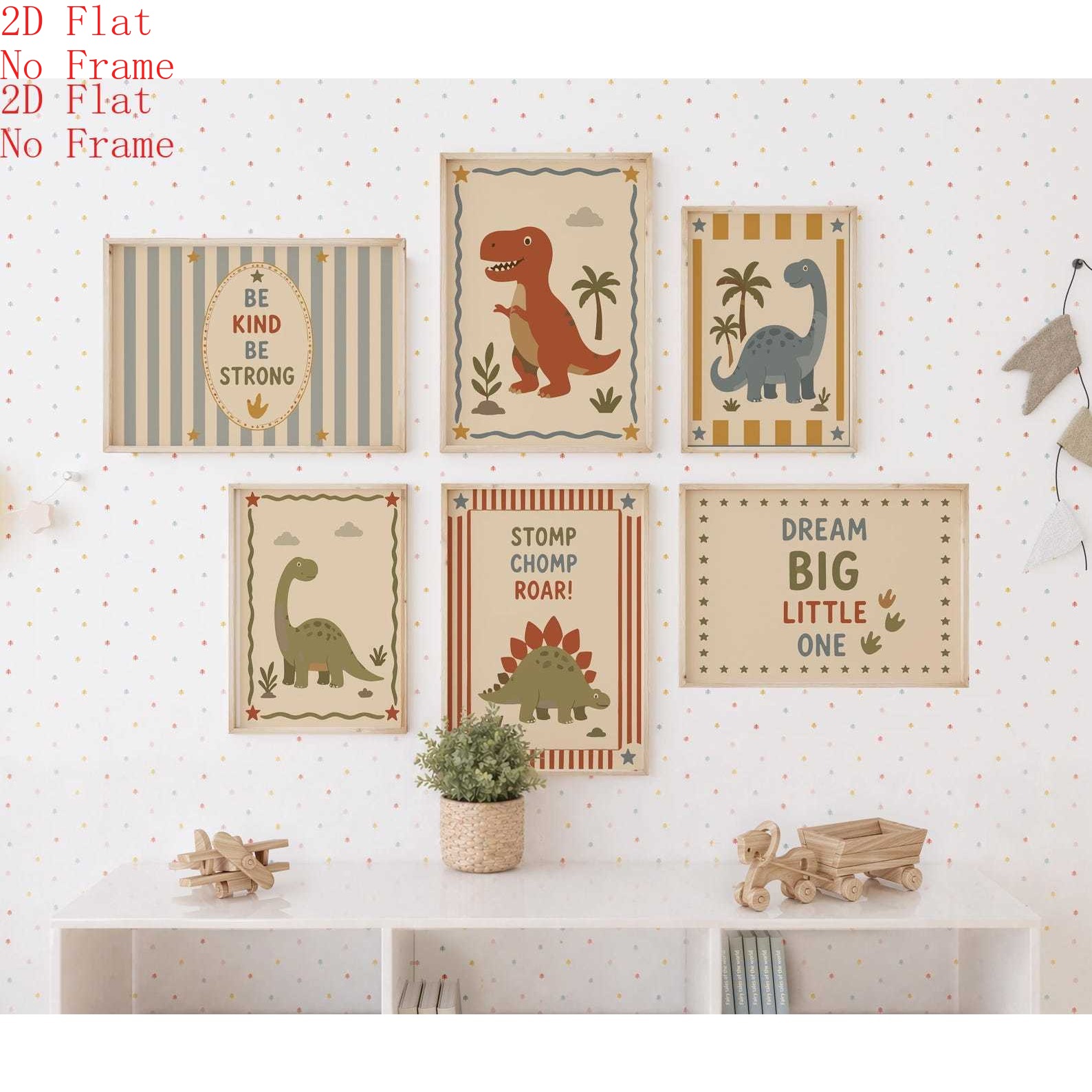 TEMU 2d Flat, Posters And Prints 6pcs (canvas Poster Unframed) 2d Flat Dinosaur Wall Art Set Of 6: Retro Boys Bedroom, Dinosaur Prints, Vintage Kids