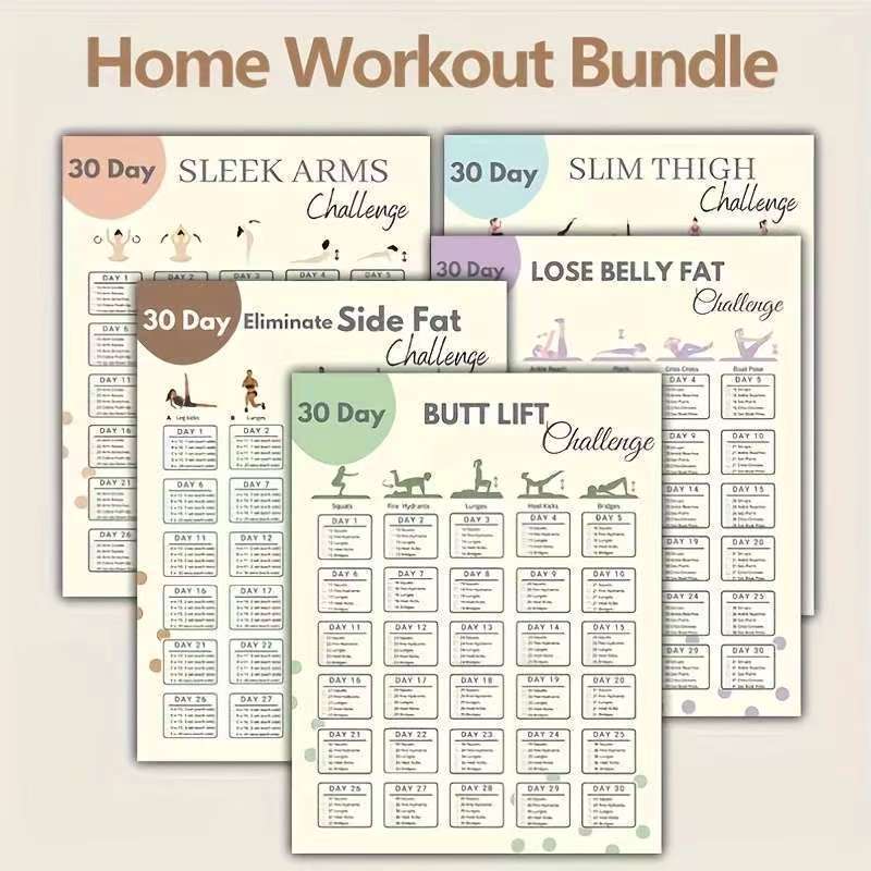 E-shop 30-Tage Home Poster Set | 5-teiliges Fitnessplan, geeignet für , Oberschenkel, Hüfte, Bauchfett und seitliches Fett, ungerahmt 10 x 8 Zoll