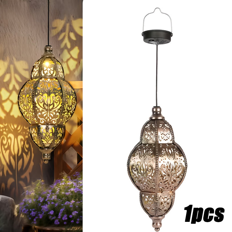 2pcs, Hanging Baroque Solar Light Outdoor Garden Decor Solar Lamp Metal Moroccan Outdoor Ornament Terrace Path Courtyard Porch Backyard Garden Decor