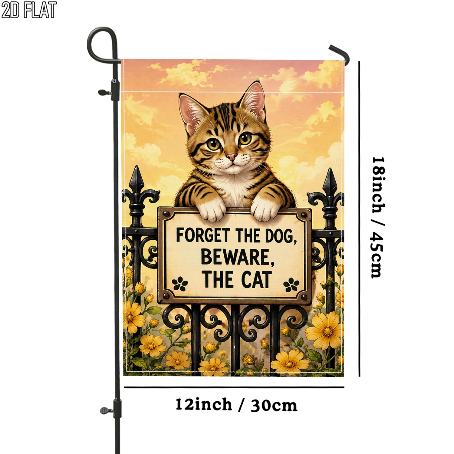 TEMU 2d Flat - 2d Flat - 2d Flat 1pc Whimsical Cat Outdoor Garden Flag Yellow Flag Double-sided For Garden Outside Yard Decoration Porch Decoration