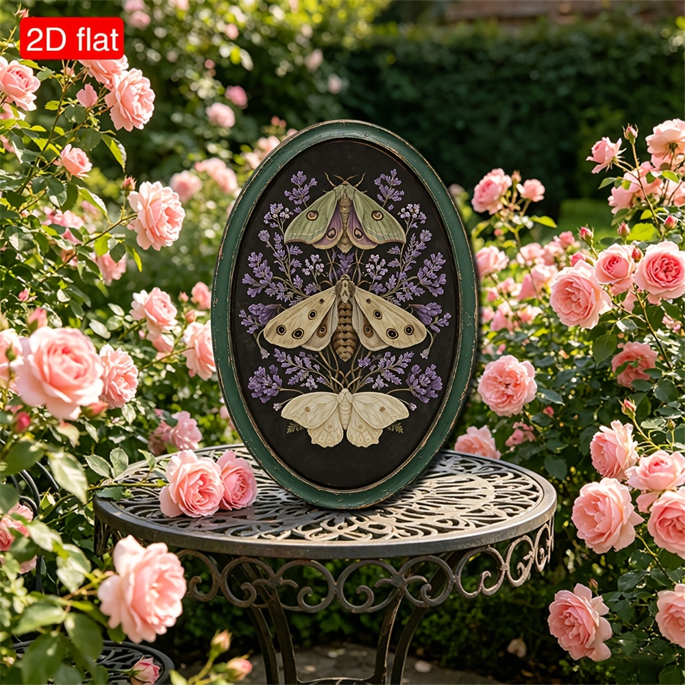 TEMU 2d Flat, A Single Exquisite Oval-framed Pattern Of A Moth And Lavender, Ideal For Home Decor, Anniversary Gifts, Bedroom Wall Decor Signs, Oval