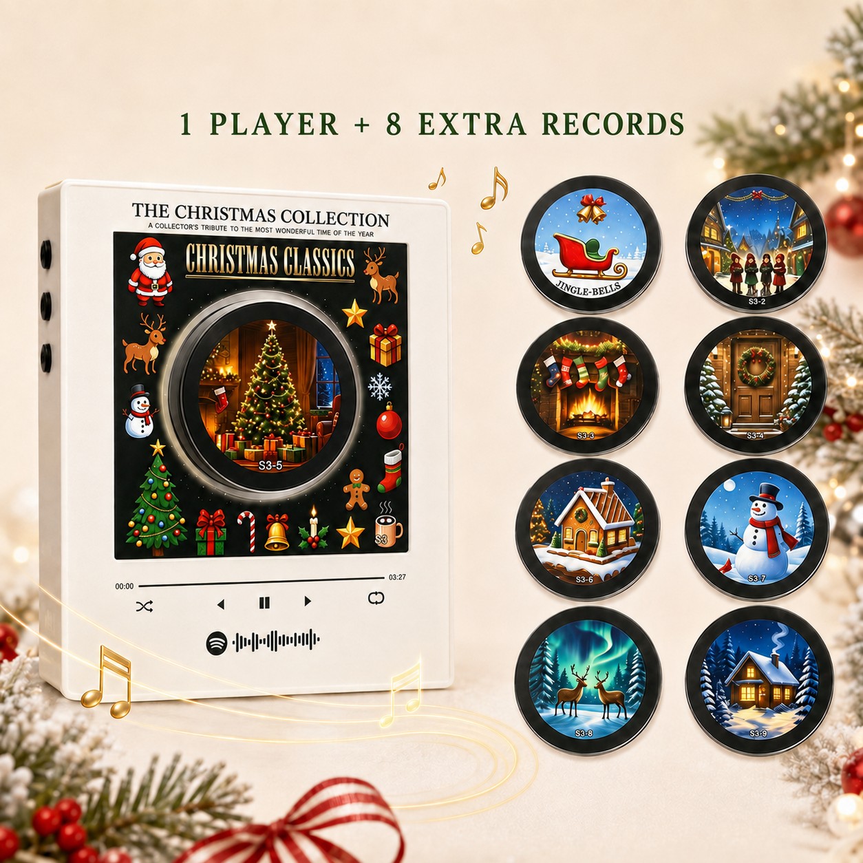 christmas vinyl record player fridge magnet set 9pcs records interactive music fridge decor kitchen home refrigerator ornament unique creative holiday gift Product details 1
