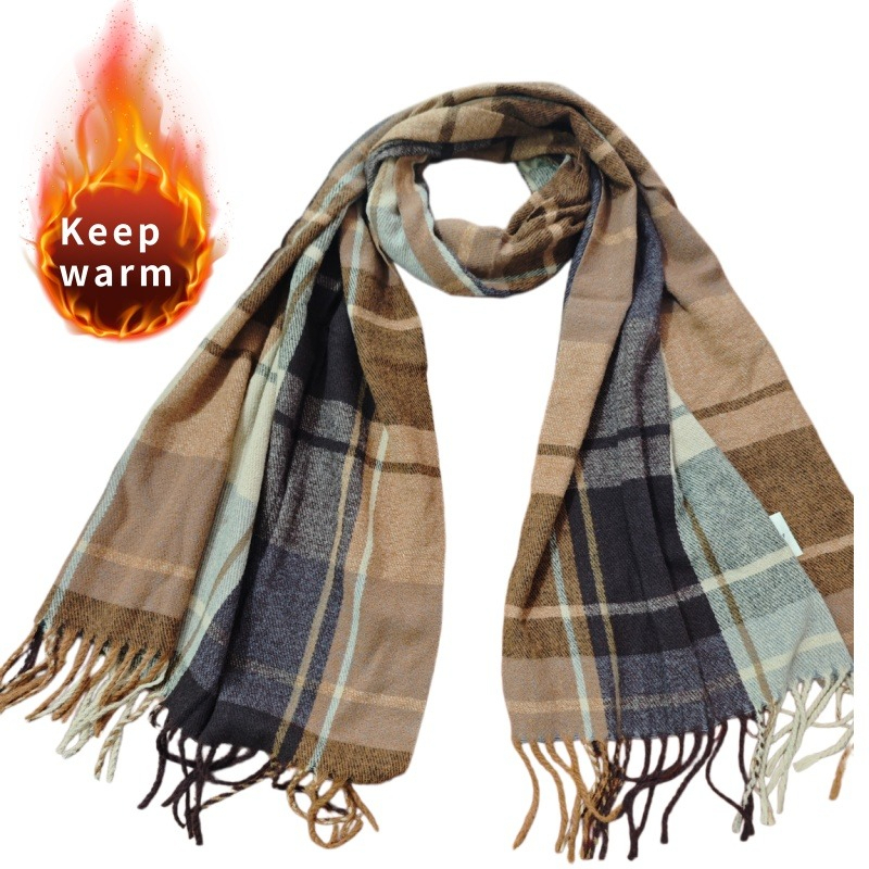 TEMU Écharpe d'hiver à carreaux pour homme et femme - Écharpe de cou douce, épaisse et chaude à rétro, adaptée au temps froid, non élastique, pour un