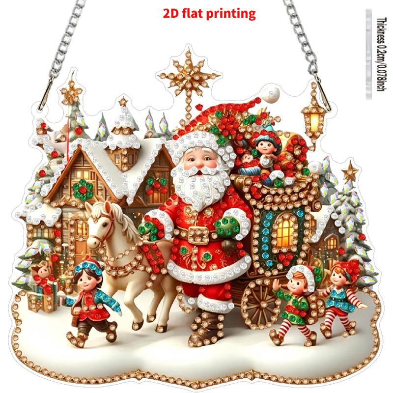 TEMU 2D Platte Print Volwassen Acryl Kerst Diamant Schilderen Hangende Kit, Kerstman Diamant Schilderen Deur Decor Set, Diamant Schilderen Muur Raam