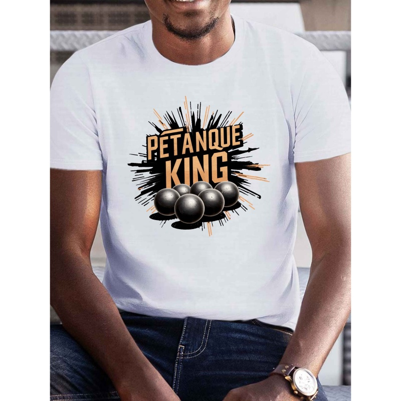 

T-shirt PETANQUE KING pour Hommes - Manches Courtes Décontractées, Polyester Respirant, Lavable en Machine - Mode d'Été Parfaite