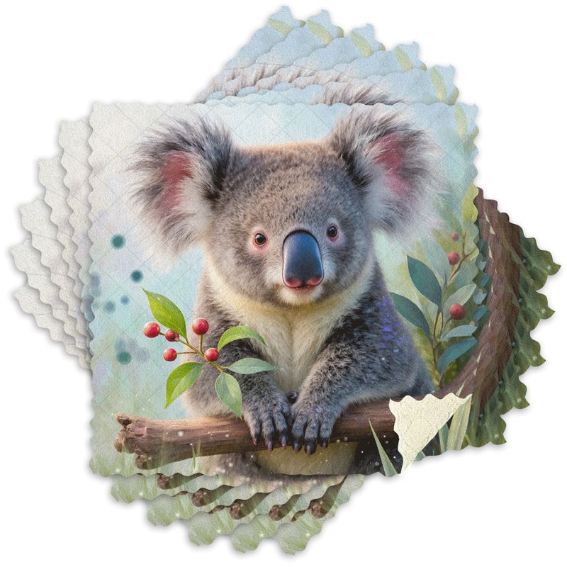 TEMU 6pcs Kitchen Dishcloths Cute Koala Illustration 2d Element Pattern Reusable Cleaning Cloth Microfiber Strong Water Absorption Easy To Wash