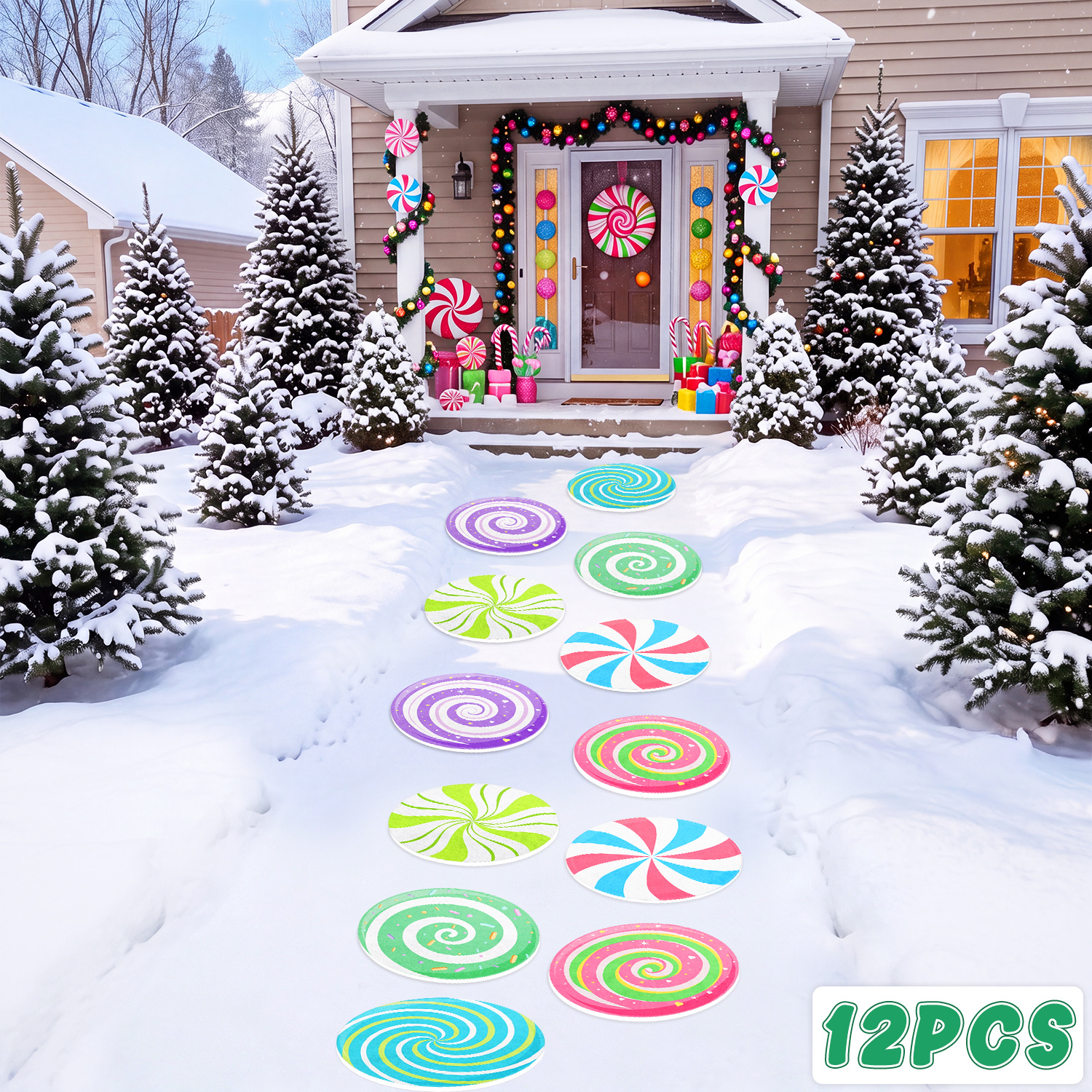TEMU 12pcs Christmas Candy Stepping Stones- Mud Lollipop Garden Path Decor, Absorbent Non- Slip Outdoor Patio Walkway & Holiday Party Floor