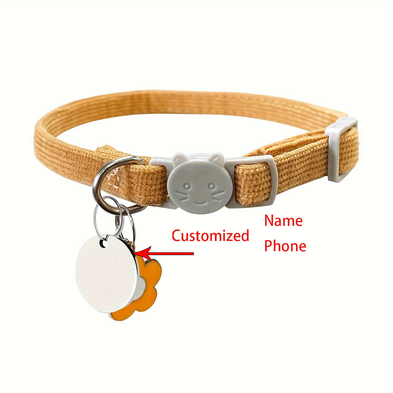 TEMU Médaille d'identification personnalisée pour animal de compagnie avec breloque fleur en velours côtelé réglable, collier d'identification