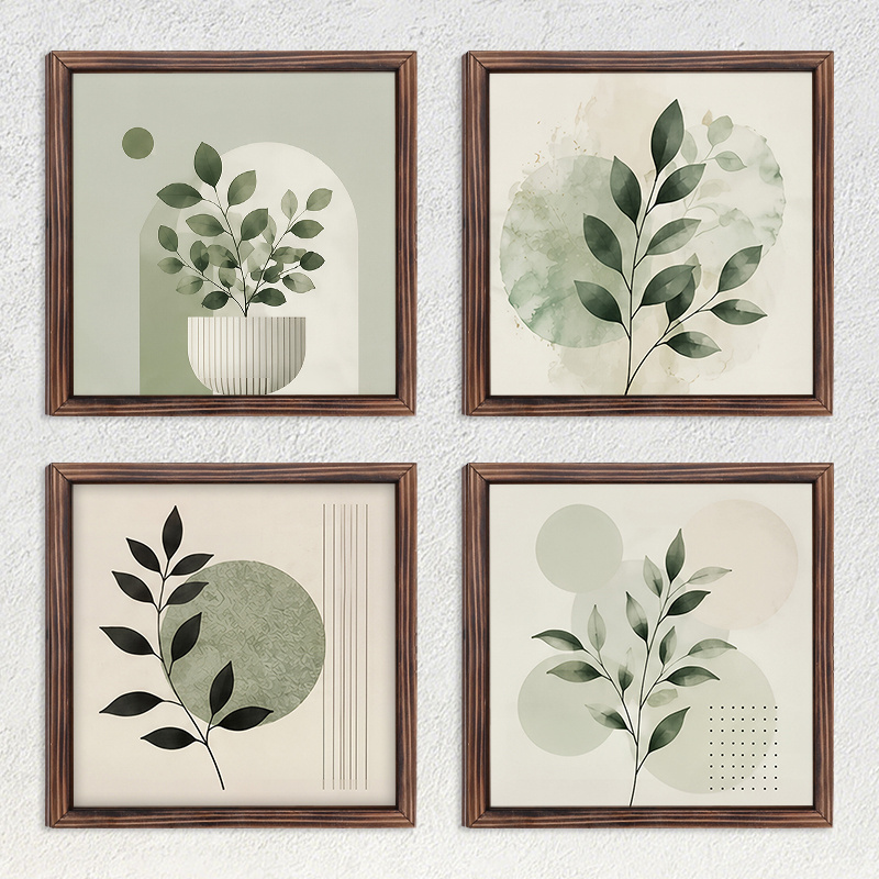 TEMU 2d Flat, 2-d Flat 4pcs Set Minimalist Abstract Geometric Shape Printed Wall Decor, Wooden Bohemian Style Art Decor, Home Wall Decoration,