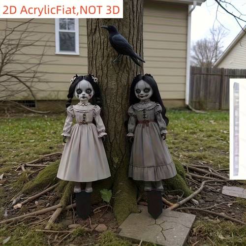 item picture 2d flat 2pcs halloween 14 inch large horror dolls halloween yard decorations acrylic signs halloween lawn flags outdoor garden decorations halloween party yard arrangement
