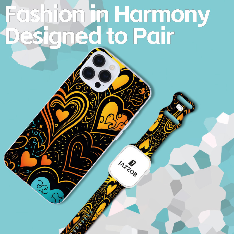 Heart-Shaped Love Pattern Phone Case and Watch Band Combo Gift