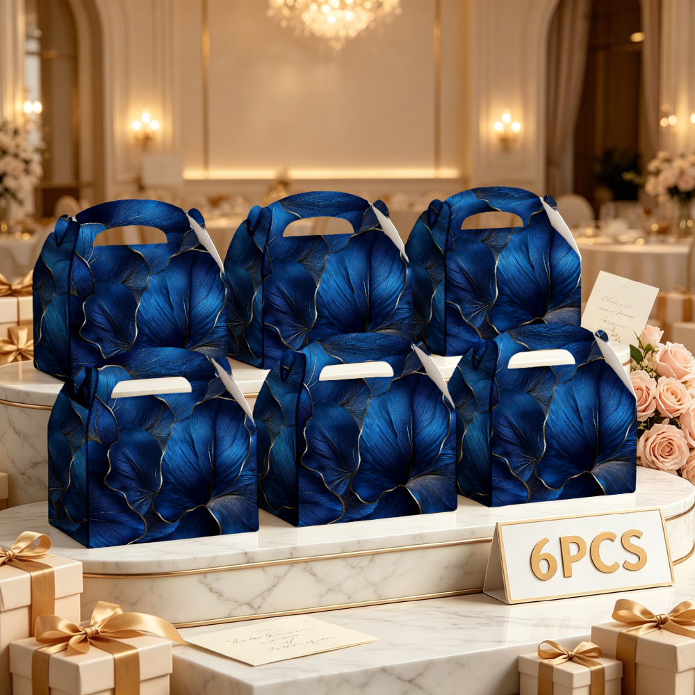 TEMU 6 pezzi Scatole Regalo per Feste con Motivo Blu, Scatole per Caramelle con - Sacchetti di Carta per Biscotti, Regali e Snack, Scatole per