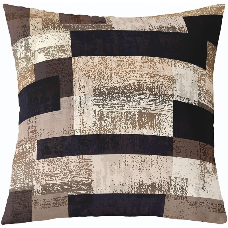 TEMU 2d Flat 1pc Modern Abstract Geometric Texture Printed Double-sided Printed Pillowcase Beige Distressed Texture Home Decor Cushion Cover Living