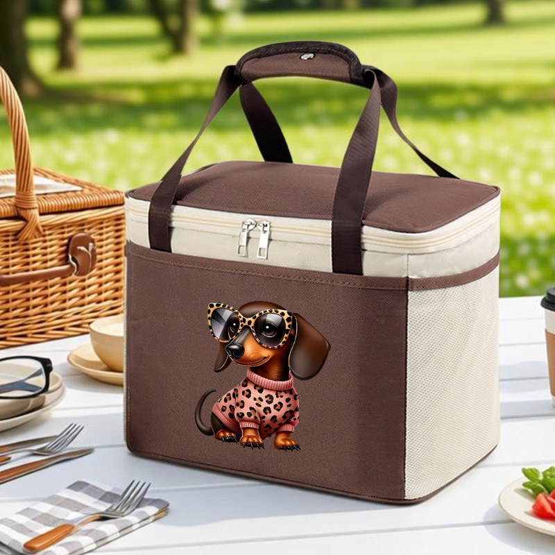 TEMU 1pc Dachshund Insulated Lunch Bag & Cooler Box Suitable For Food Storage, Large Capacity Holder, Thick Durable Lunchbox Carrier With Zipper