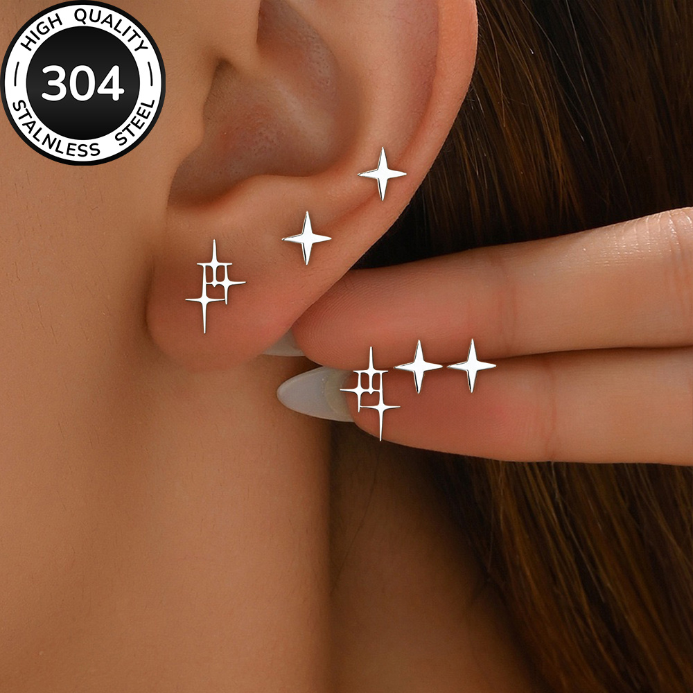 TEMU Lot de 3 paires de boucles d'oreilles, Boucles d'oreilles dorées en acier inoxydable 304 de haute qualité, KC, Hypoallergéniques, -ternissage,