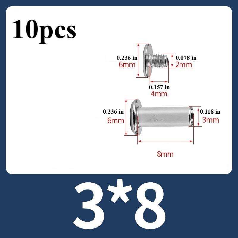 TEMU 10pcs Screw M3-0.5 304 Stainless Steel Album Screws, Binding Screws, Chicago Screws, Rivet Screws