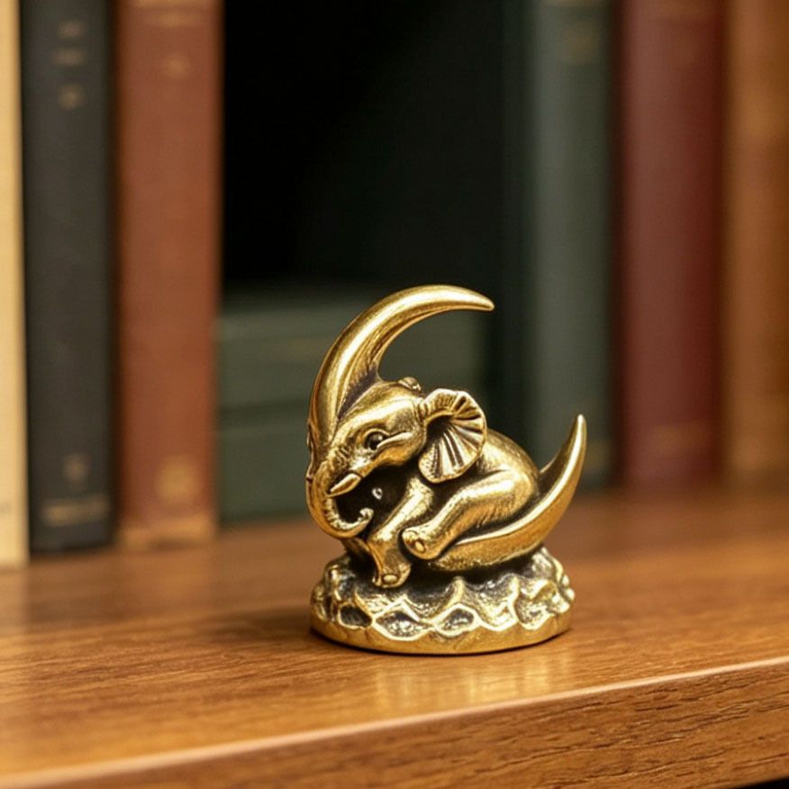 TEMU Vintage Distressed Brass Cute Elephant Miniature Statue Ornament, Metal Animal Micro-carving Figurine, Versatile Desktop Decorative Trinket For