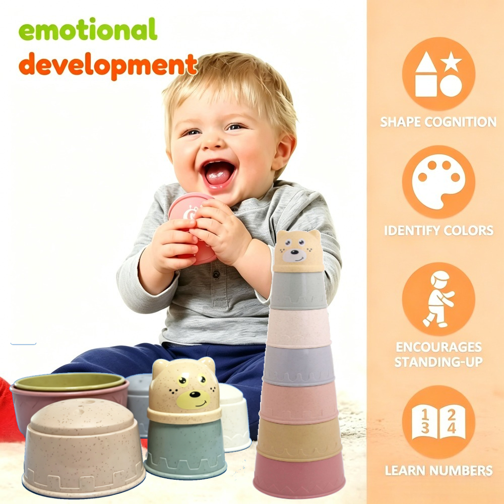 7pcs Fun Multi-Color Bread Stacking Cups Set for Kids