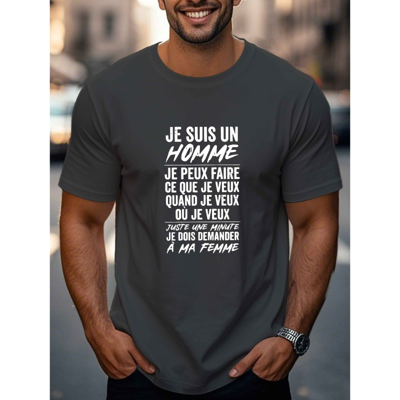 

T-shirt à manches courtes pour homme FUNNY FRENCH, en polyester, à col rond, motif géométrique, décontracté, pour l'été.