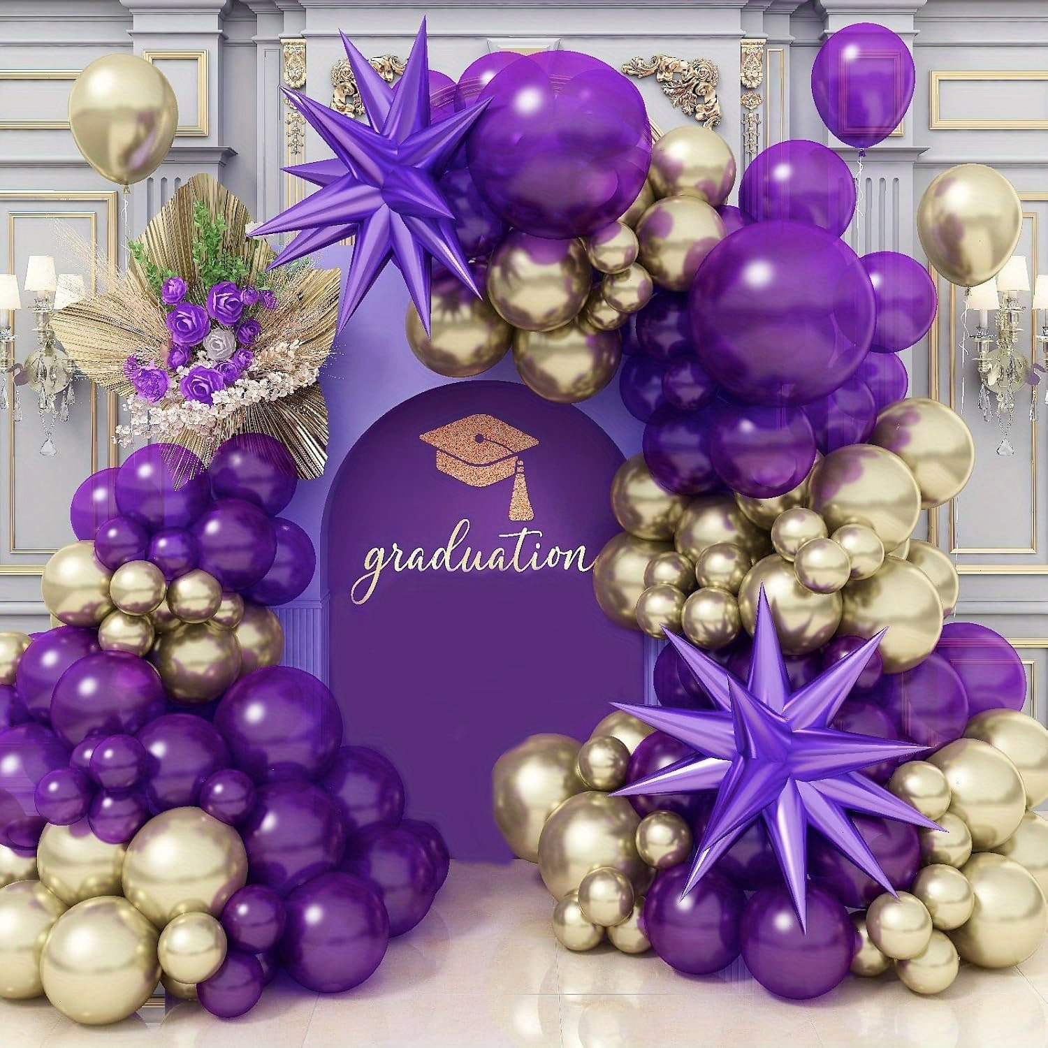 

141pcs Purple And Arch Kit, Color, Aluminum Film And Emulsion Balloons, No Electricity Required, Suitable For Birthday, Graduation, Dance Parties, Luxury Supplies, Party Decoration