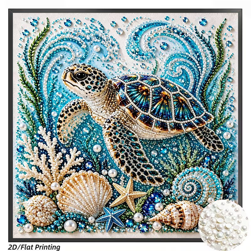 TEMU 1pc Frameless Pearl Diamond Painting Kit, Featuring A Unique And Ocean Turtle Design. An And Project, Measuring 11.8 X 11.8 Inches, Ideal For