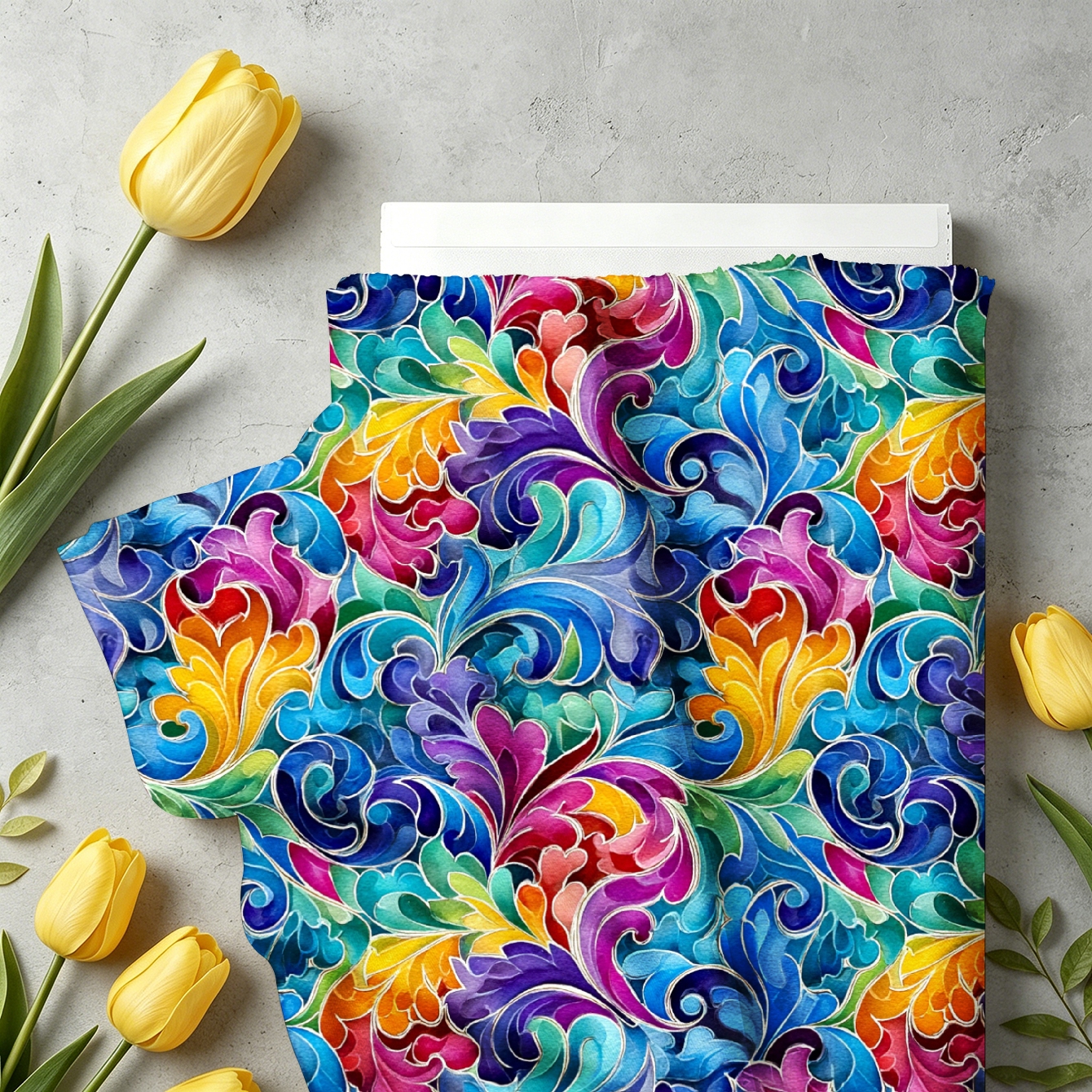TEMU 1 pièce de tissu à motif floral tourbillonnant vibrant avec et courbes élégantes, imprimé numériquement. Disponible en plusieurs tailles. 100 %
