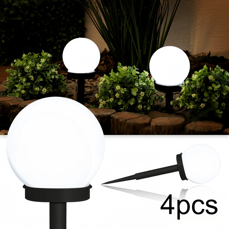 TEMU 4pcs White Smart Solar Garden Lights Set (with Ground Plug), Outdoor Landscape Lighting Garden Stake Lights Garden Path Lights, Outdoor Solar