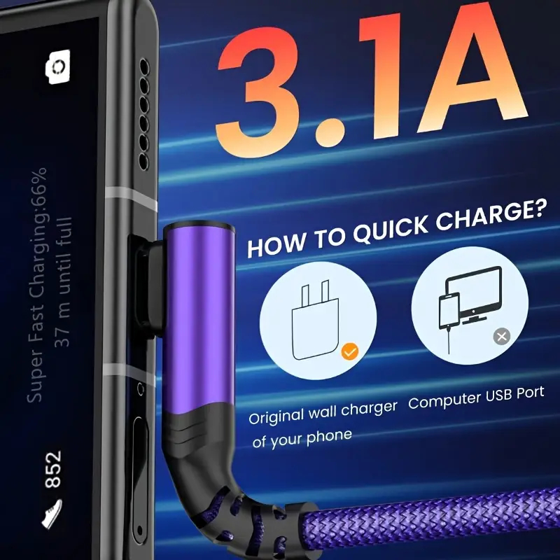 Cargador Tipo C de 3 piezas, Carga Rápida, Cable USB A a USB C en Ángulo Recto, Cable Cargador USB C Trenzado para iPhone 17/16/15 Series, Samsung, Huawei, Xiaomi, Redmi, Oppo, Oneplus y Más Smartphones 3.3Ft/6.6Ft/9.9Ft