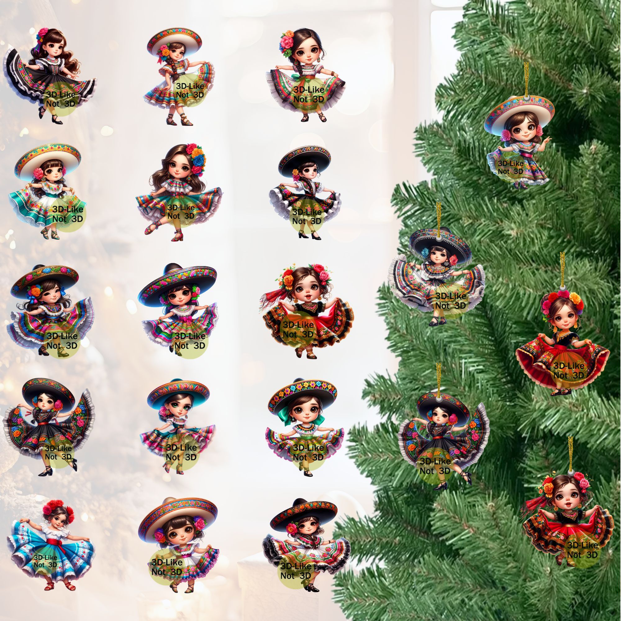 

18pcs Mexican Bailarinas Acrylic Wooden Ornaments Set - Holiday Decor For Christmas, Thanksgiving, New Year, Valentine's Day | No Electricity Needed Tree & , Party Accessories, Gifts