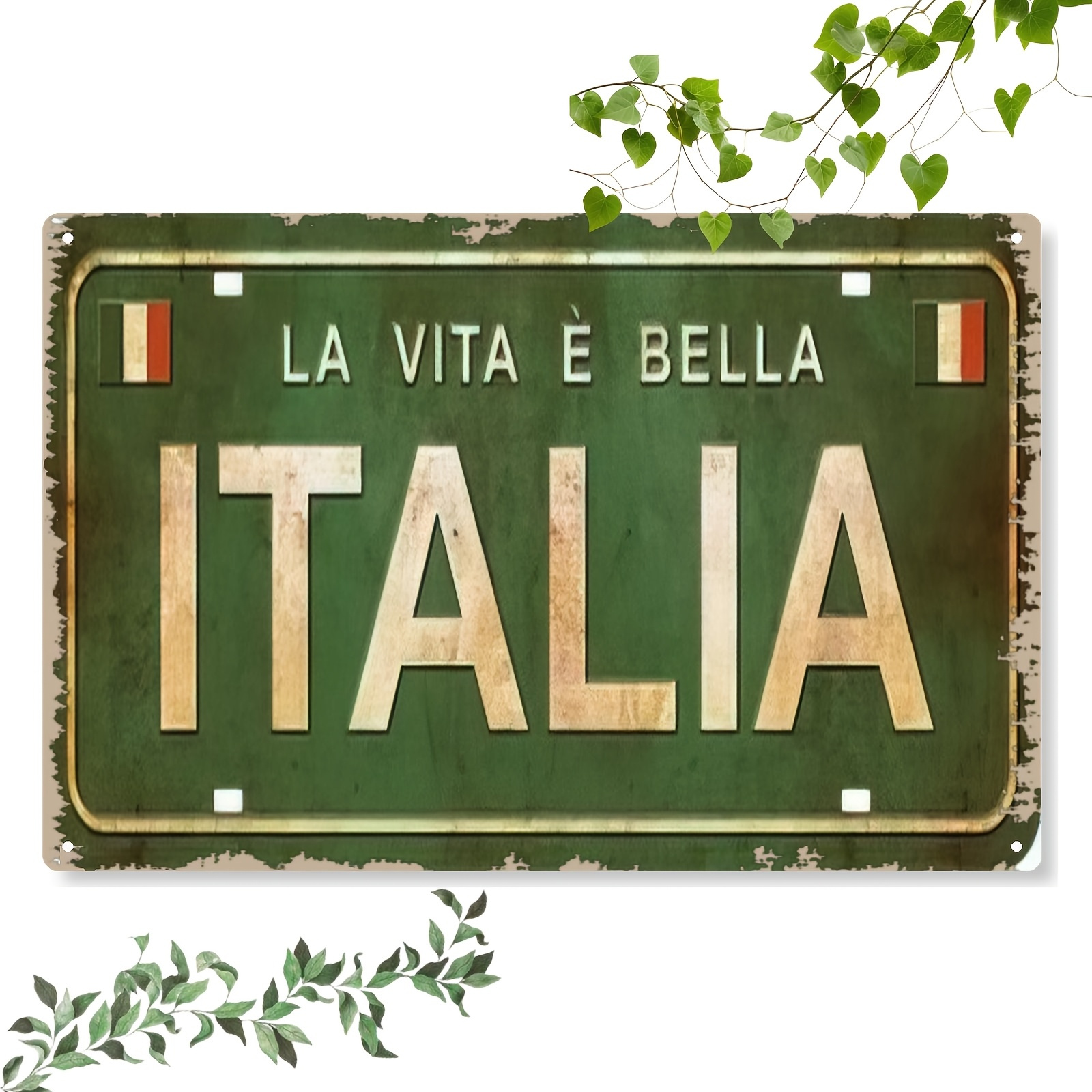 TEMU 2d Flat – Vintage Wooden Wall Art La E Bella | Rustic Green And Red Decor, Suitable For Home, Cafe, Bar, Outdoor, Ideal For Holiday And , Decor,