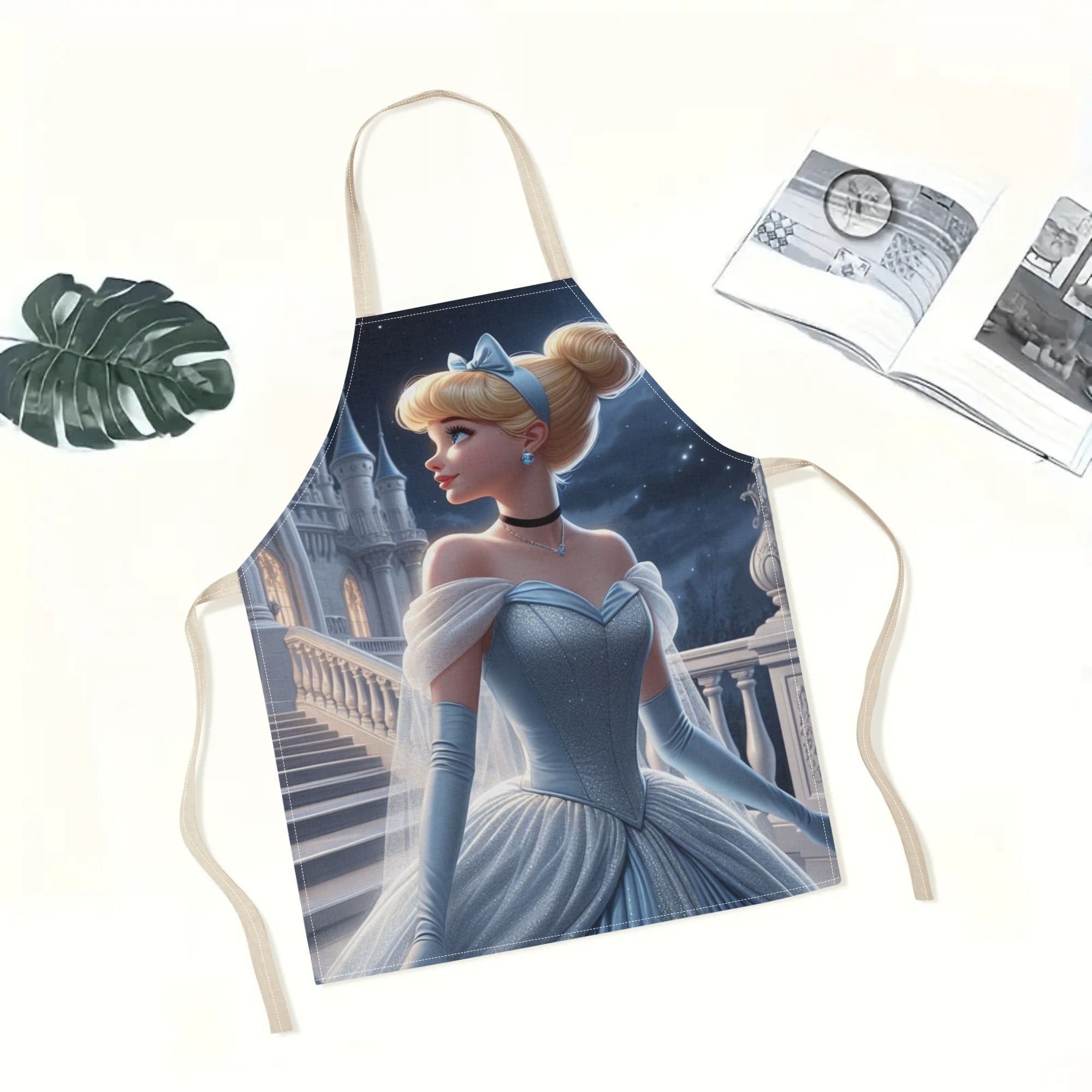 disney   waterproof apron - chic &   100% polyester,   with a glossy finish, featuring   princess in castle setting - ideal for home, hotels, restaurants, supermarkets, and more details 0