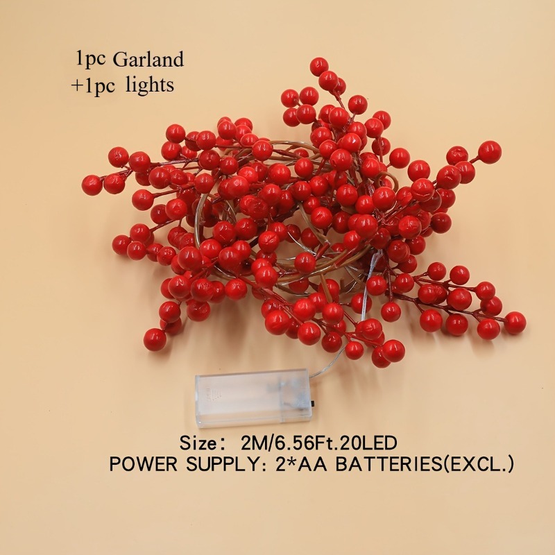 TEMU 2 pezzi/Set di luci natalizie a LED con di rosse artificiali, 1 e 1 luce a per Natale, albero, casa, camera da letto, , , matrimoni, feste,