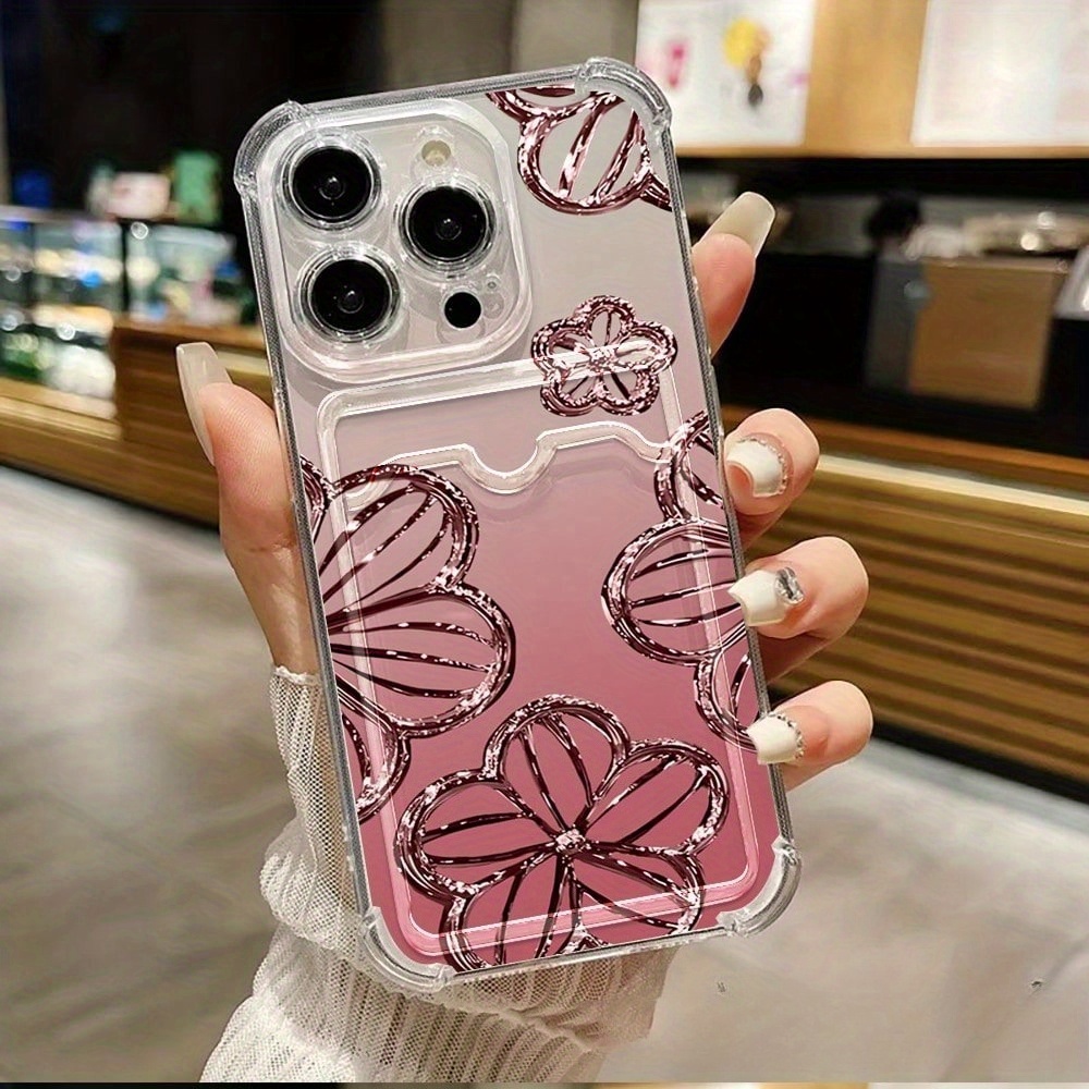 TEMU Phone Case: Sparkling Five-petal Flower Pattern Holder Case, Anti-drop Phone Case, Soft Protective Cover, Compatible With Iphone